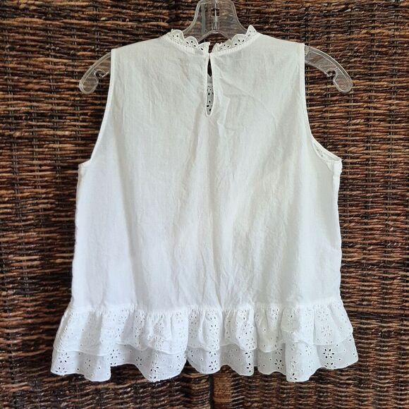 Zara Embroidered Eyelet Ruffle Tank Top Blouse Medium White Cottagecore Romantic - Picture 4 of 7